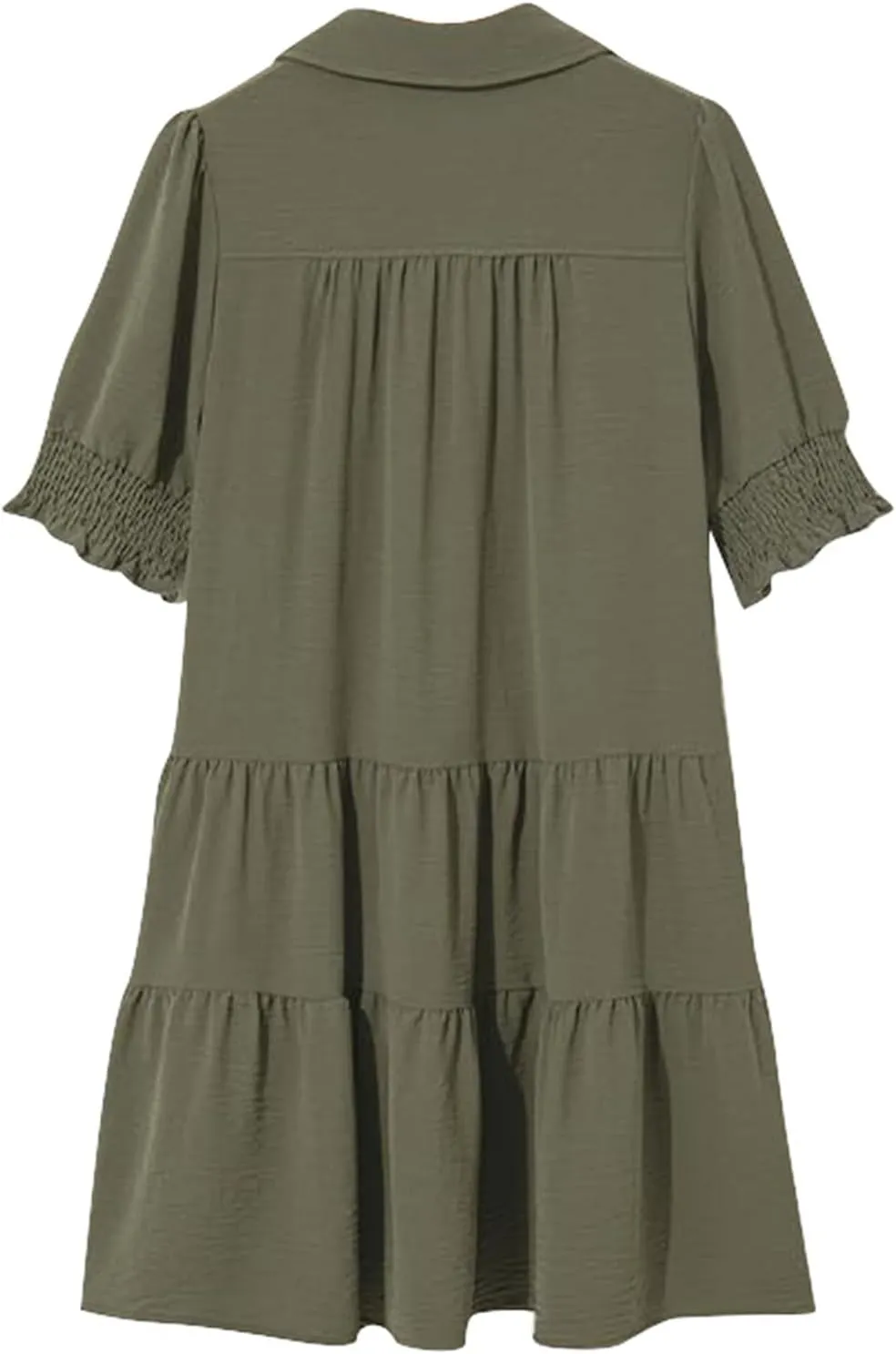Womens Lapel V Neck Cute Shift Tierd Dress with Pockets Bell Sleeve Ruffle Hem Loose Swing Summer Tunic Mini Dress