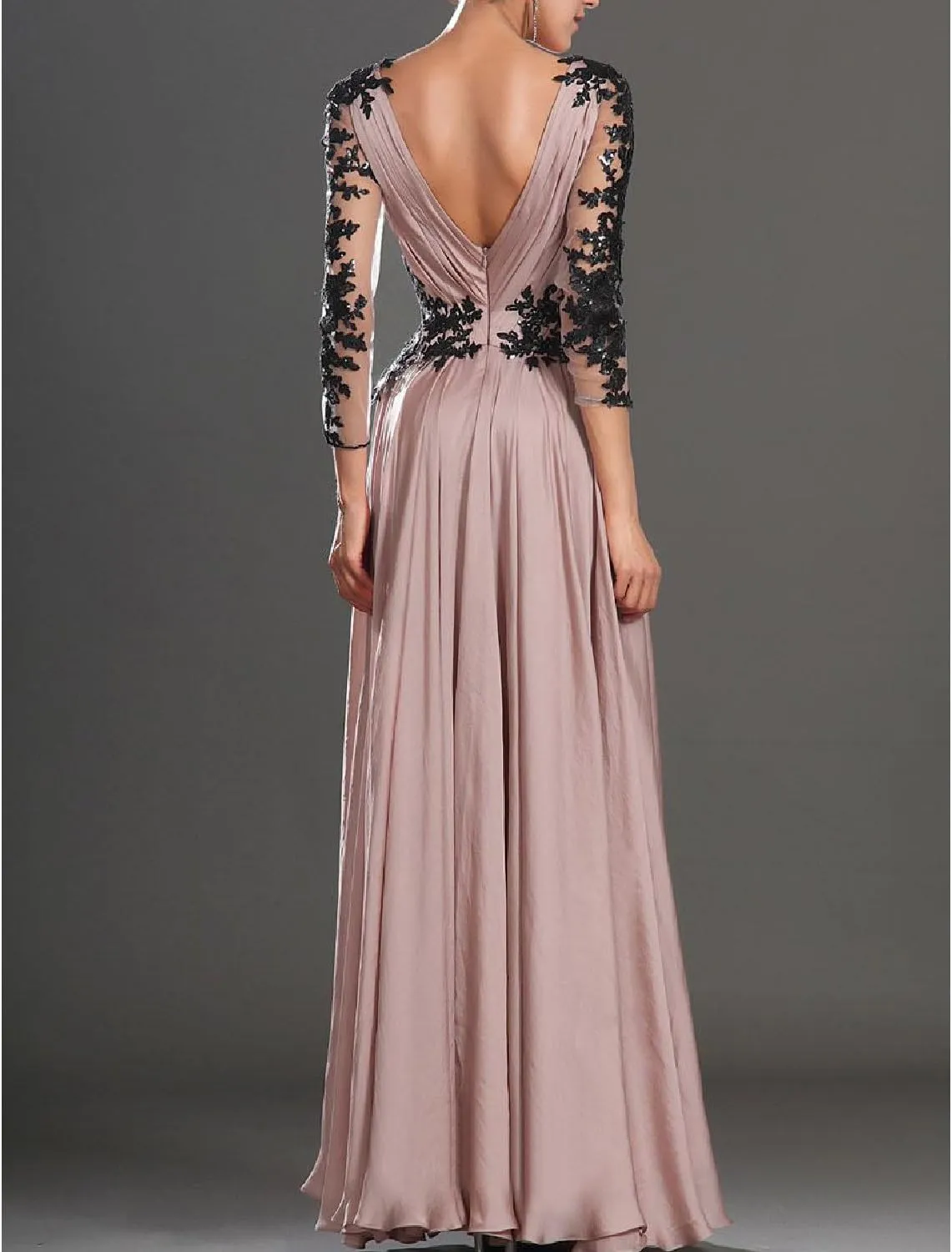 Women's Long Ruched V-Neck Chiffon Evening Dresses 3/4 Sleeve Formal Ball Gowns 2019 EV49