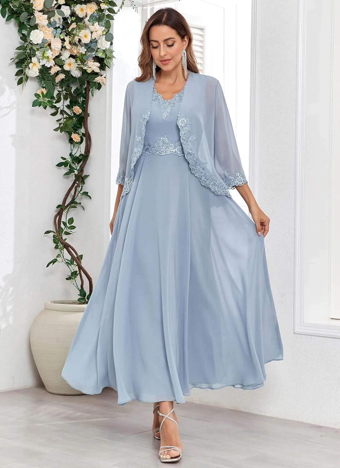 Women's Mother of The Bride Dresses for Wedding with Jackets 2 Piece Formal Evening Gown