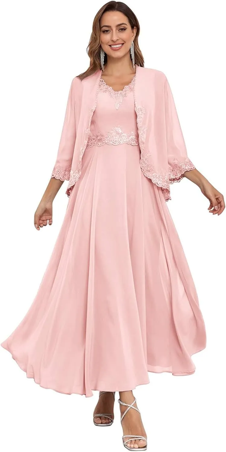 Women's Mother of The Bride Dresses for Wedding with Jackets 2 Piece Formal Evening Gown