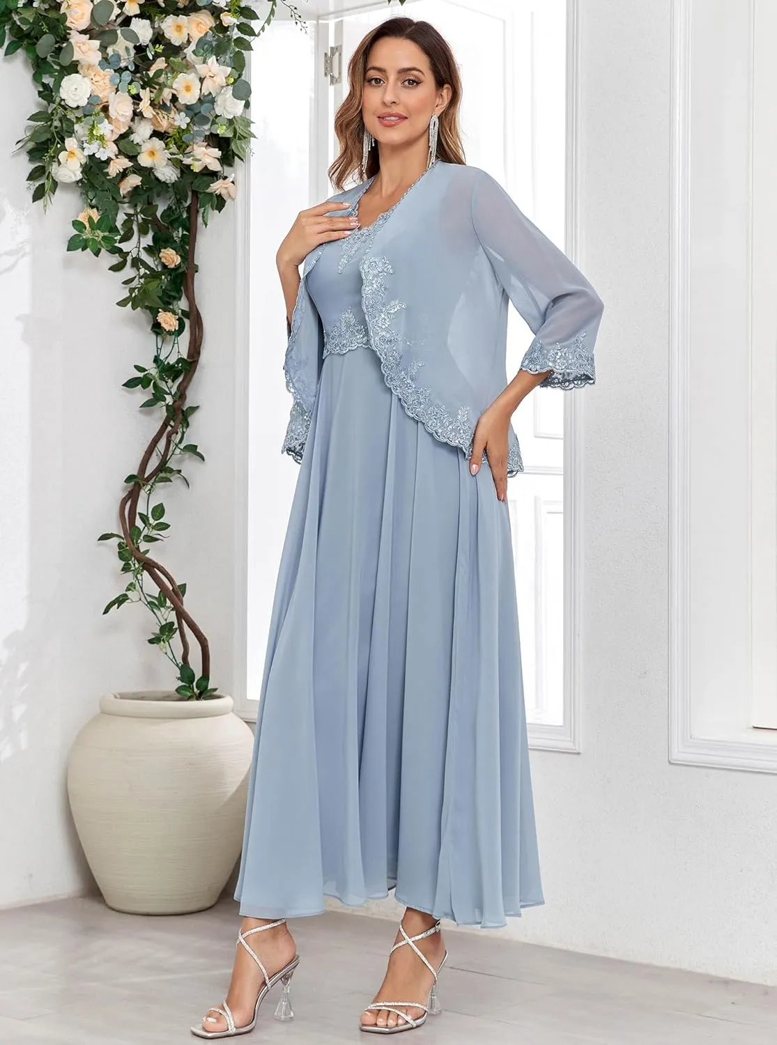 Women's Mother of The Bride Dresses for Wedding with Jackets 2 Piece Formal Evening Gown