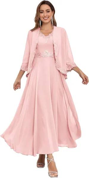Women's Mother of The Bride Dresses for Wedding with Jackets 2 Piece Formal Evening Gown