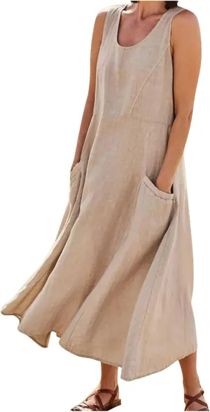 Women's Plus Size Summer Dresses 2025 Trendy Sleeveless Dresses Casual Baggy Flowy Maxi Sun Dresses Pocket