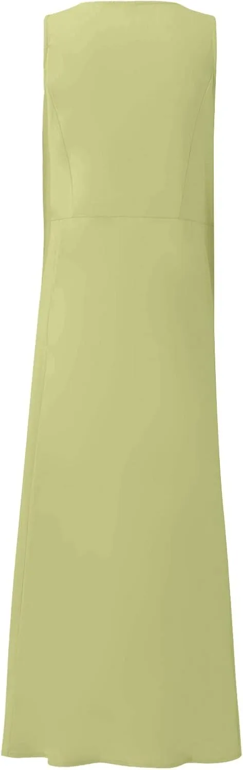 Women's Plus Size Summer Dresses 2025 Trendy Sleeveless Dresses Casual Baggy Flowy Maxi Sun Dresses Pocket
