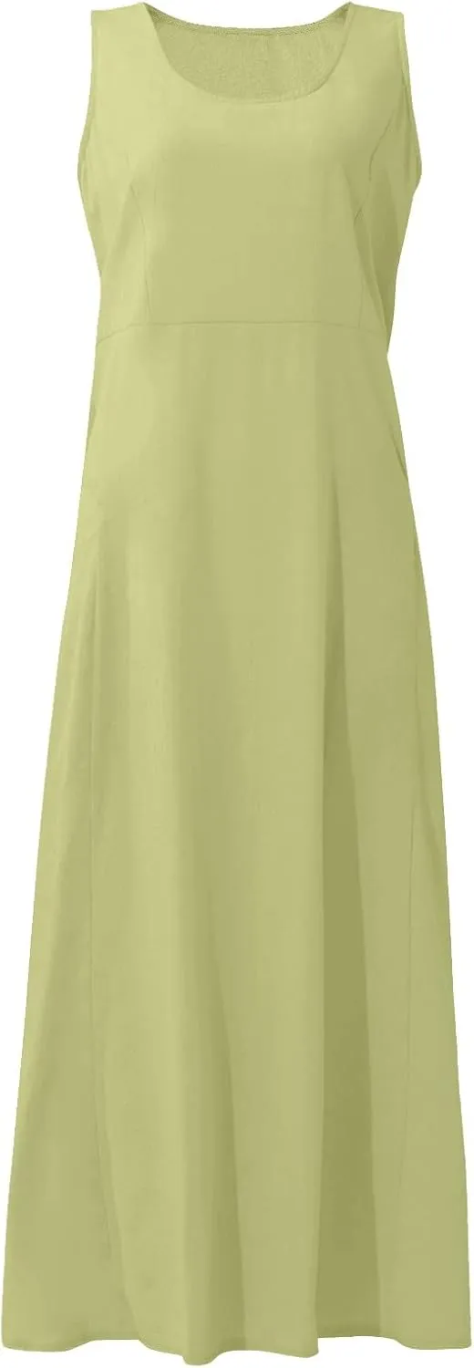 Women's Plus Size Summer Dresses 2025 Trendy Sleeveless Dresses Casual Baggy Flowy Maxi Sun Dresses Pocket