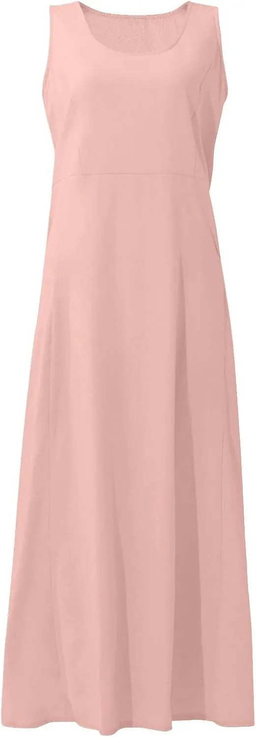 Women's Plus Size Summer Dresses 2025 Trendy Sleeveless Dresses Casual Baggy Flowy Maxi Sun Dresses Pocket
