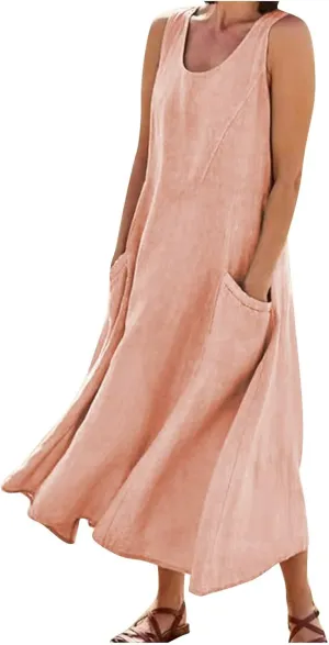 Women's Plus Size Summer Dresses 2025 Trendy Sleeveless Dresses Casual Baggy Flowy Maxi Sun Dresses Pocket