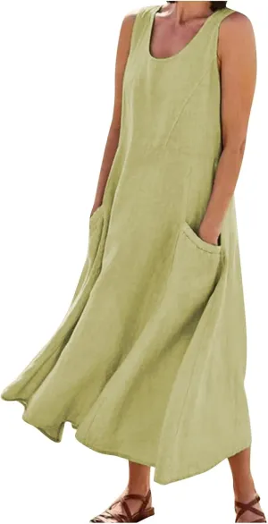 Women's Plus Size Summer Dresses 2025 Trendy Sleeveless Dresses Casual Baggy Flowy Maxi Sun Dresses Pocket