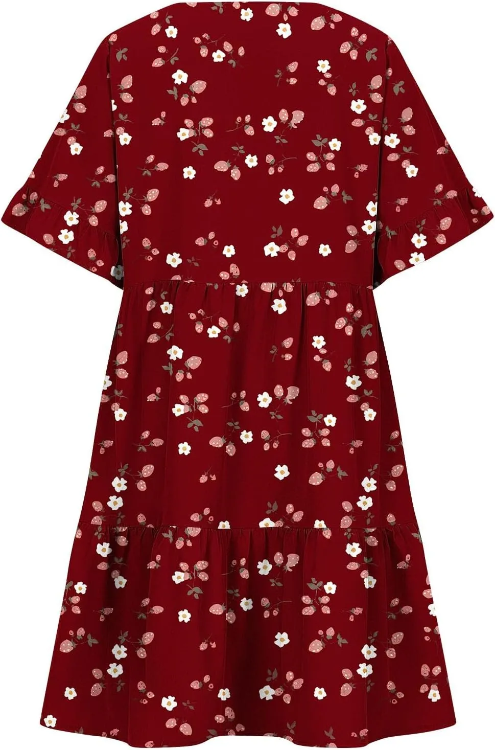 Women's Ruffle Floral Print Mini Dresses Trendy Casual 2025 Summer Loose V Neck Short Sleeve A-Line Boho Dress with Pockets