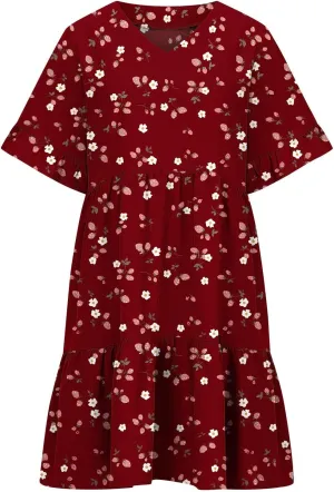 Women's Ruffle Floral Print Mini Dresses Trendy Casual 2025 Summer Loose V Neck Short Sleeve A-Line Boho Dress with Pockets