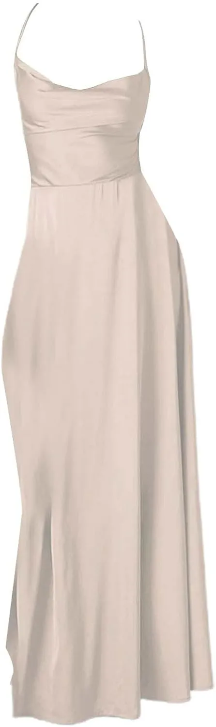 Women's Sexy Lounge Slip Long Dress Elegant Sleeveless Backless Ribbed Bodycon Maxi Dresses Evening Party Slit Long Dresses
