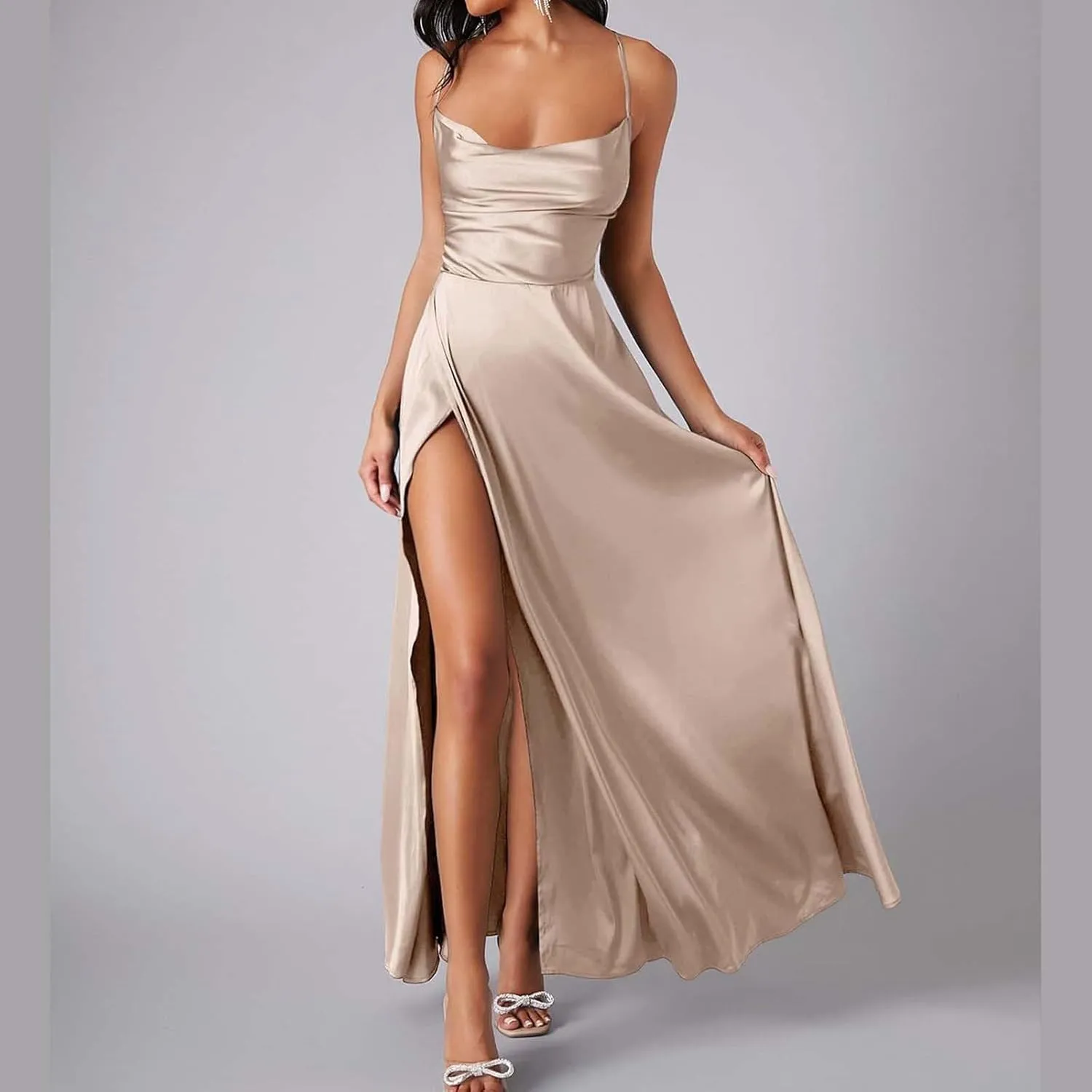 Women's Sexy Lounge Slip Long Dress Elegant Sleeveless Backless Ribbed Bodycon Maxi Dresses Evening Party Slit Long Dresses