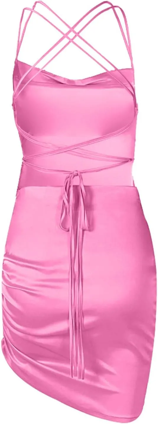 Women's Sexy Mini Dress Spaghetti Straps Bodycon Dress Split Hem Sundress Going Out Cocktail Evening Dresses