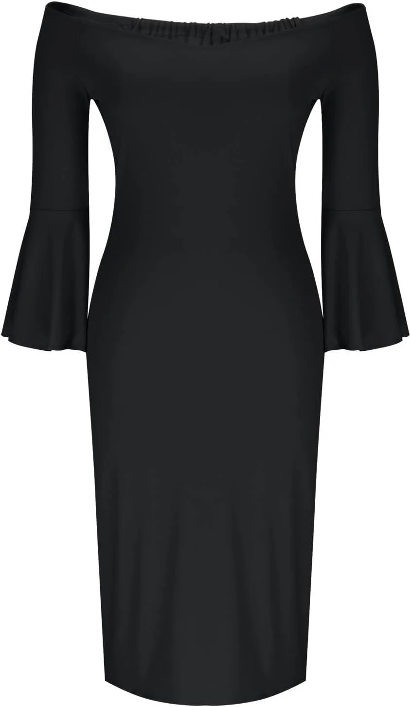 Women's Sexy Off The Shoulder Bodycon Midi Dresses Elegant Trendy Dressy Long Sleeve Evening Cocktail Party Dress