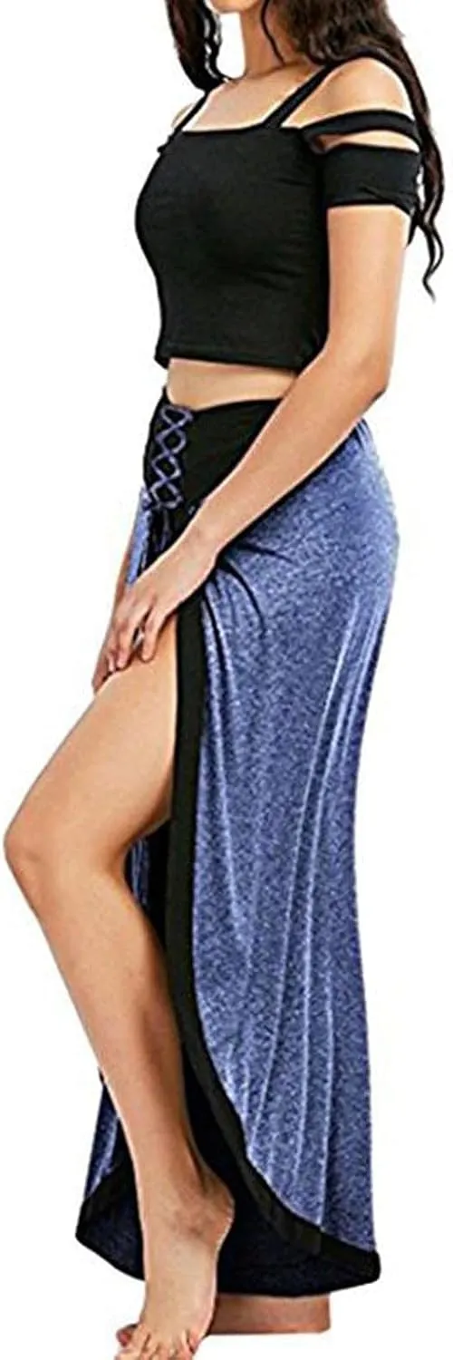Women's Sexy Sport Wide Leg Pants Floral Print Lace Up Loose High Waist Palazzo Flared Trousers