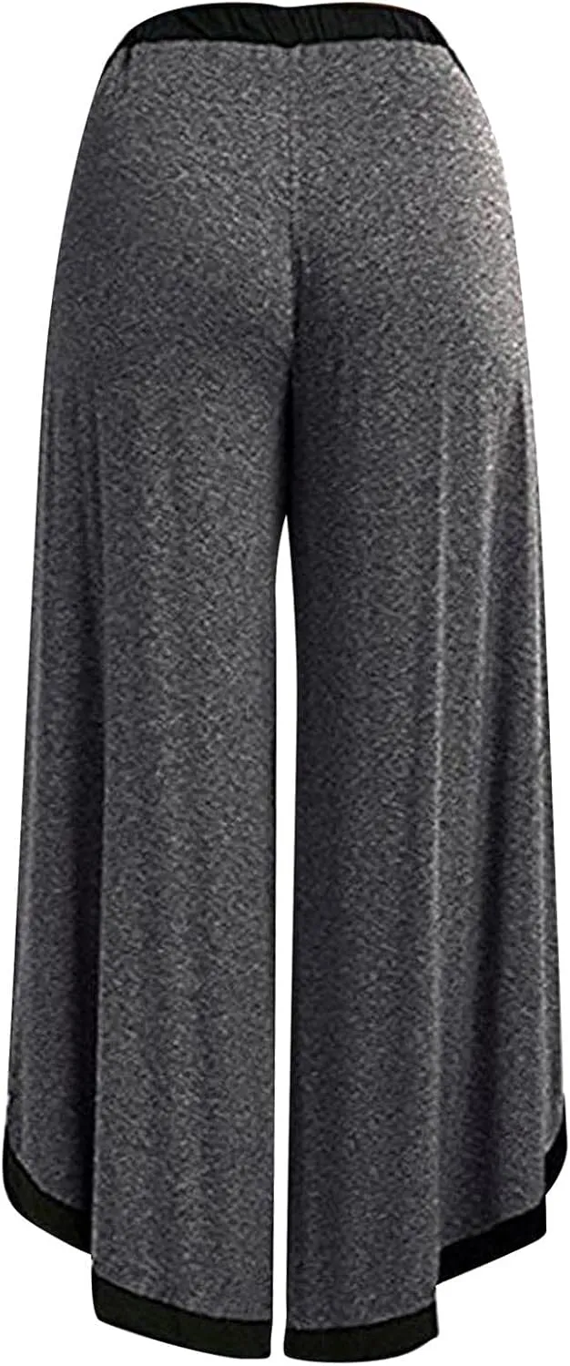 Women's Sexy Sport Wide Leg Pants Floral Print Lace Up Loose High Waist Palazzo Flared Trousers