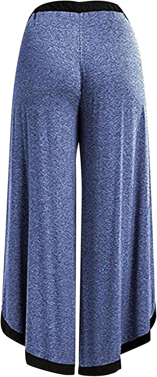Women's Sexy Sport Wide Leg Pants Floral Print Lace Up Loose High Waist Palazzo Flared Trousers