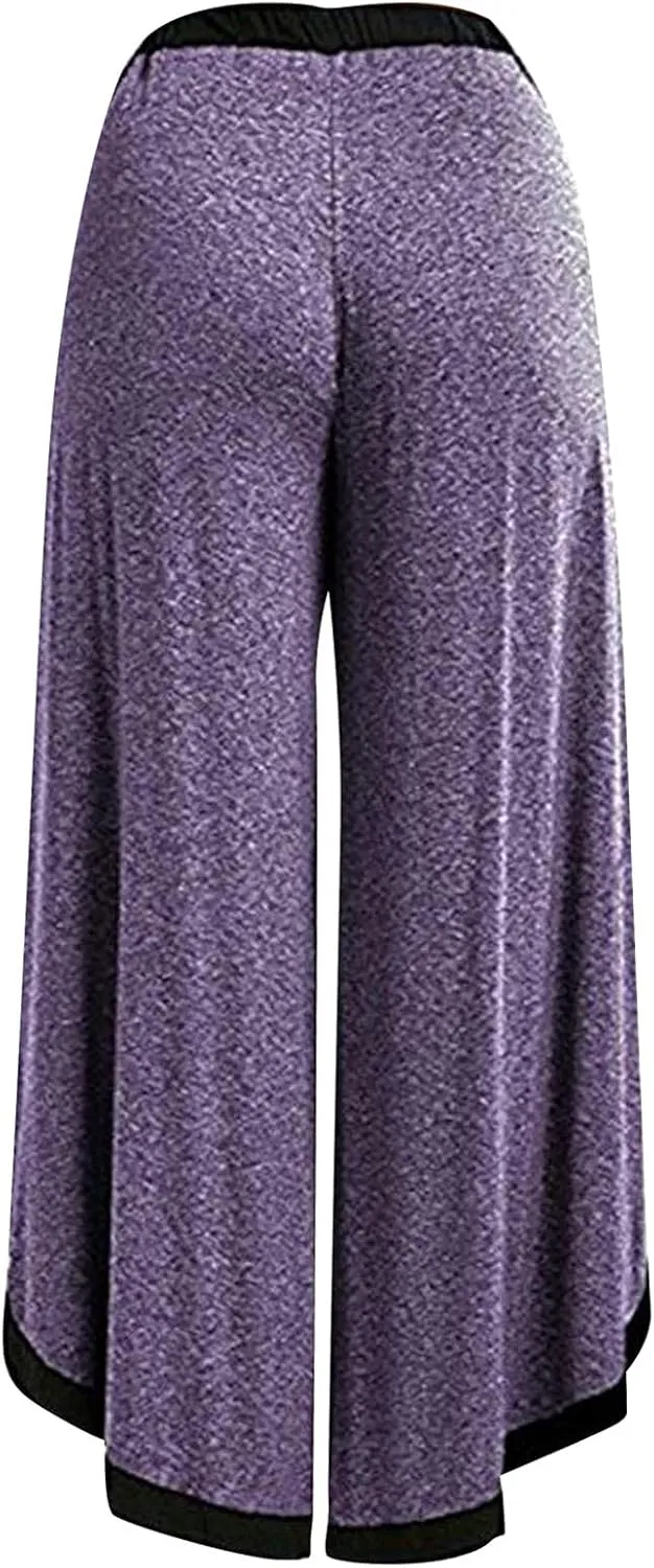 Women's Sexy Sport Wide Leg Pants Floral Print Lace Up Loose High Waist Palazzo Flared Trousers