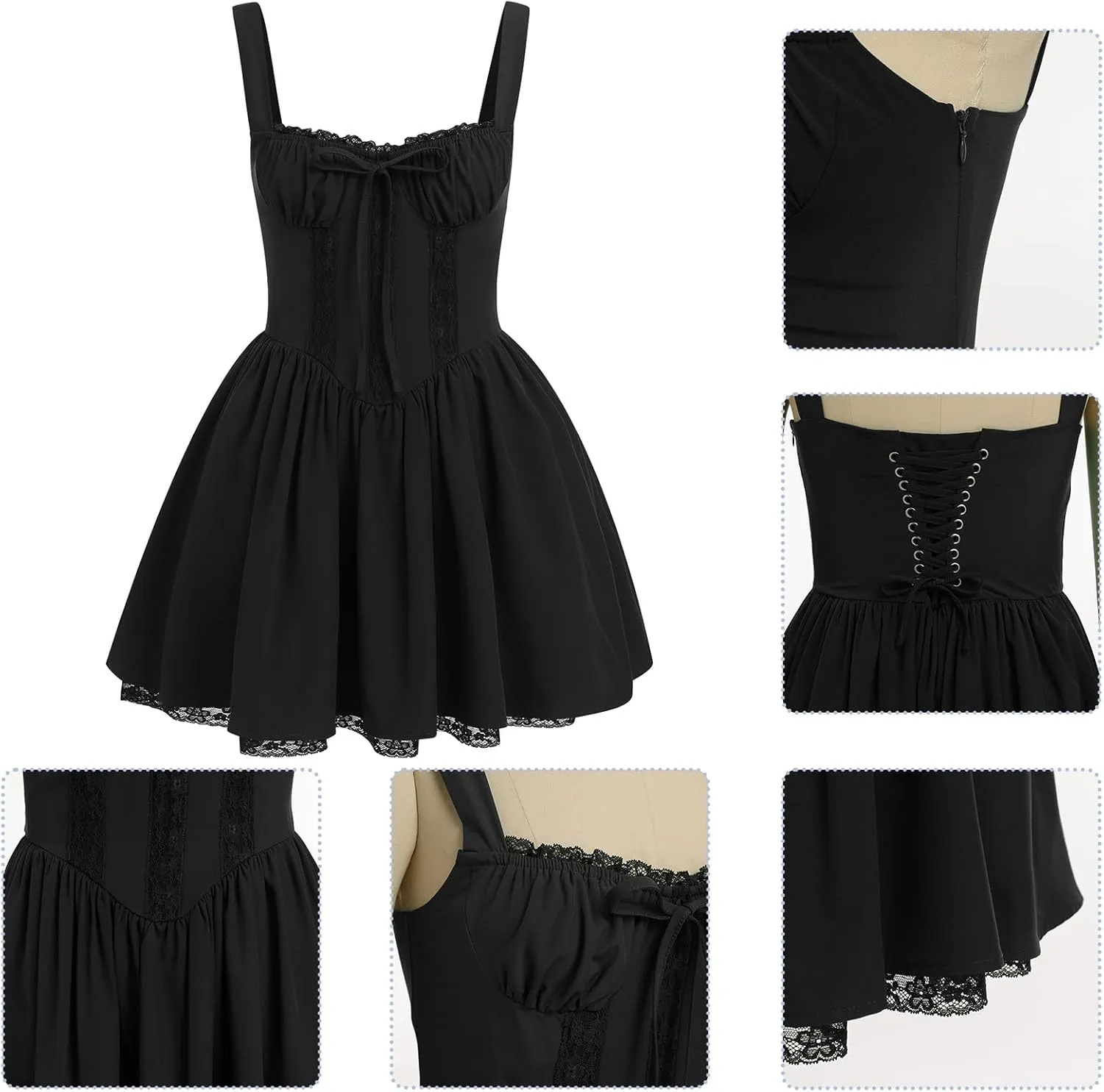 Women's Short Corset Sundress Boho Mini Dress Sleeveless Backless Low Cut Lace Dress Summer