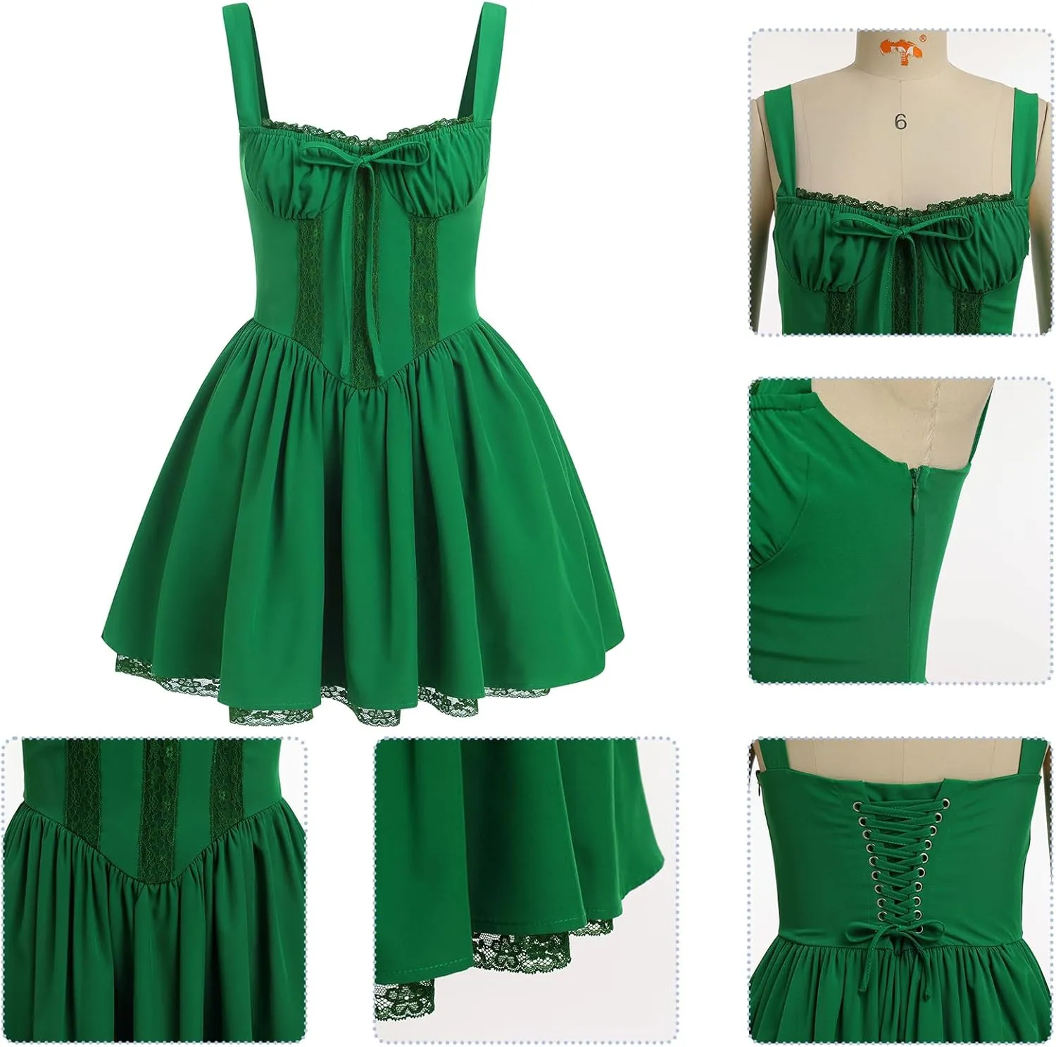 Women's Short Corset Sundress Boho Mini Dress Sleeveless Backless Low Cut Lace Dress Summer