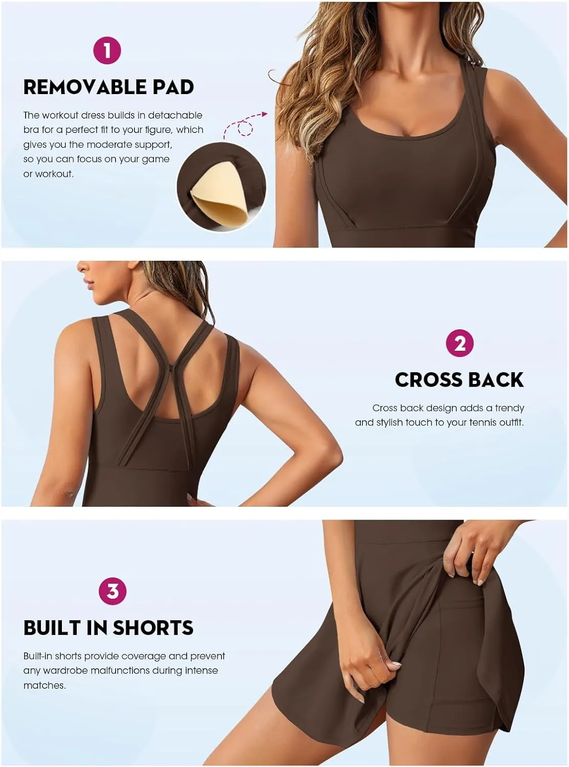 Womens Sleeveless 2-in-1 Athletic Tennis Golf Dress Underneath Workout Active Dresses with Built-in Shorts