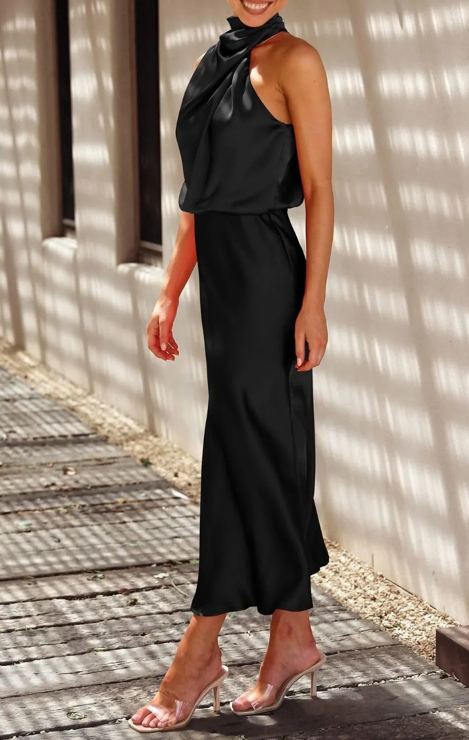 Women's Summer Country Vacation Dress Wedding Guest Mock Neck Sundress Semi Formal Sleeveless Midi Dress