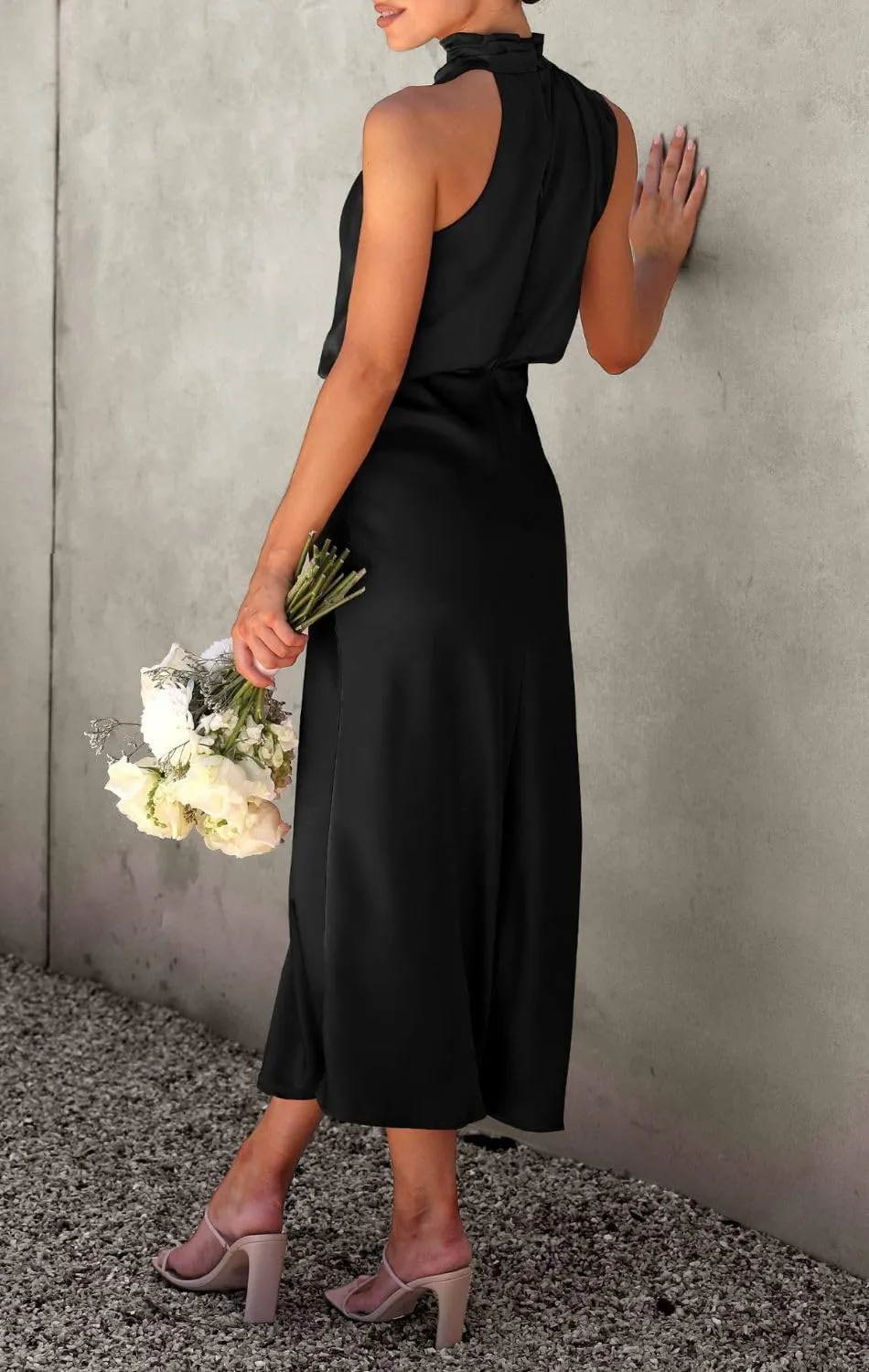 Women's Summer Country Vacation Dress Wedding Guest Mock Neck Sundress Semi Formal Sleeveless Midi Dress