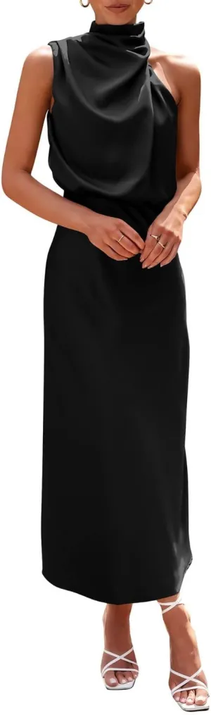 Women's Summer Country Vacation Dress Wedding Guest Mock Neck Sundress Semi Formal Sleeveless Midi Dress