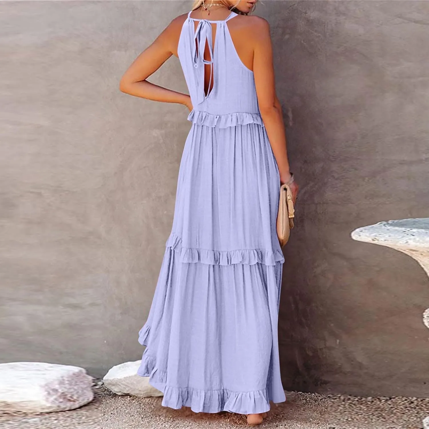 Womens Summer Dresses 2024, Swing Beach Maxi Dress Casual Boho Off Shoulder Sleeveless Loose Flowy Trendy Sundress