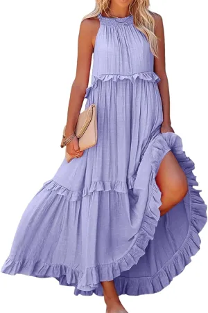 Womens Summer Dresses 2024, Swing Beach Maxi Dress Casual Boho Off Shoulder Sleeveless Loose Flowy Trendy Sundress