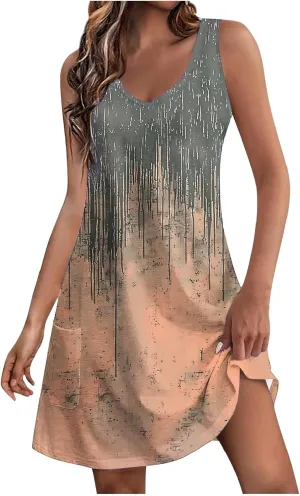 Womens Summer Dresses 2025 Trendy Casual Sleeveless Sundresses Beach Vacation Boho Floral Coverup Flowy Tank Dress