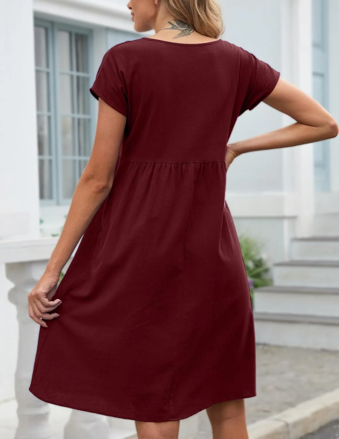 Women's Summer Dresses Midi Casual Cap Sleeve Crewneck A Line Swing Flowy Beach Sundress with Pockets