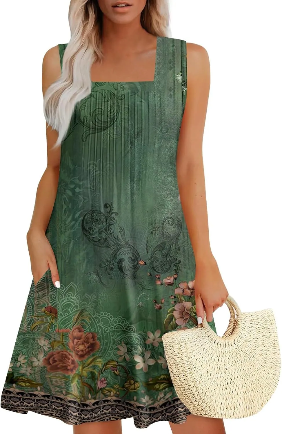 Womens Summer Dresses printedSleeveless Mini Dress Casual Flowy Tshirt Tank Dresses Beach Sundresses with Pockets