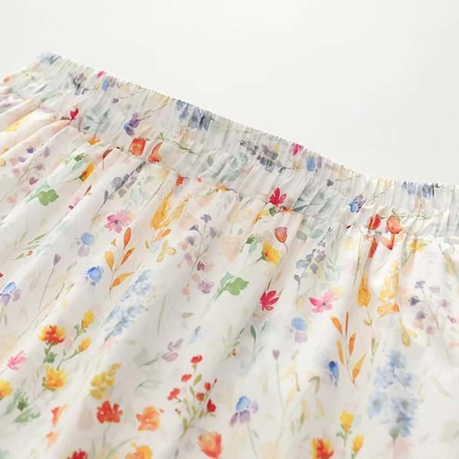 Women's Summer Elastic Waist Tiered Floral Print A-Line Boho Long Skirt
