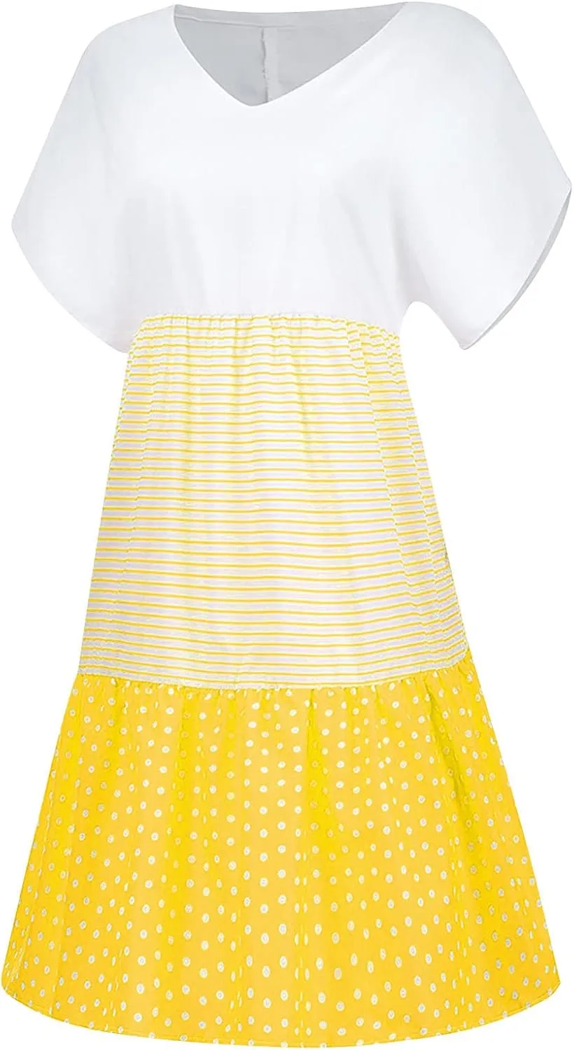Womens Summer Ruffle Dresses Loose Flowy Mini Dress with Pockets Dressy Casaul Vacation Beach Sundress S-5XL