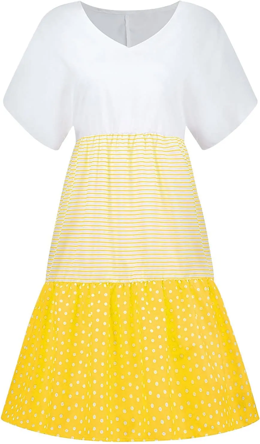 Womens Summer Ruffle Dresses Loose Flowy Mini Dress with Pockets Dressy Casaul Vacation Beach Sundress S-5XL