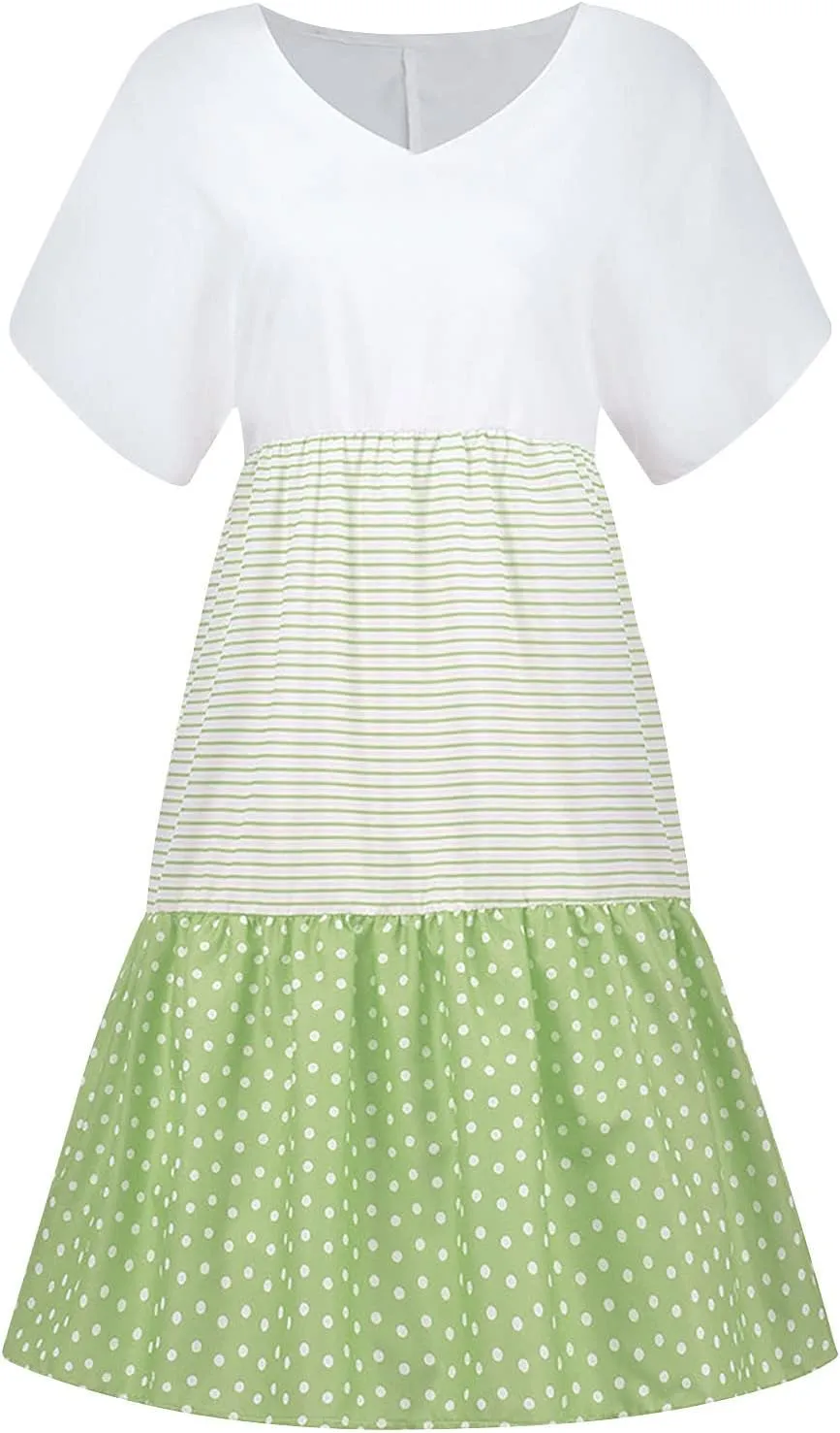 Womens Summer Ruffle Dresses Loose Flowy Mini Dress with Pockets Dressy Casaul Vacation Beach Sundress S-5XL