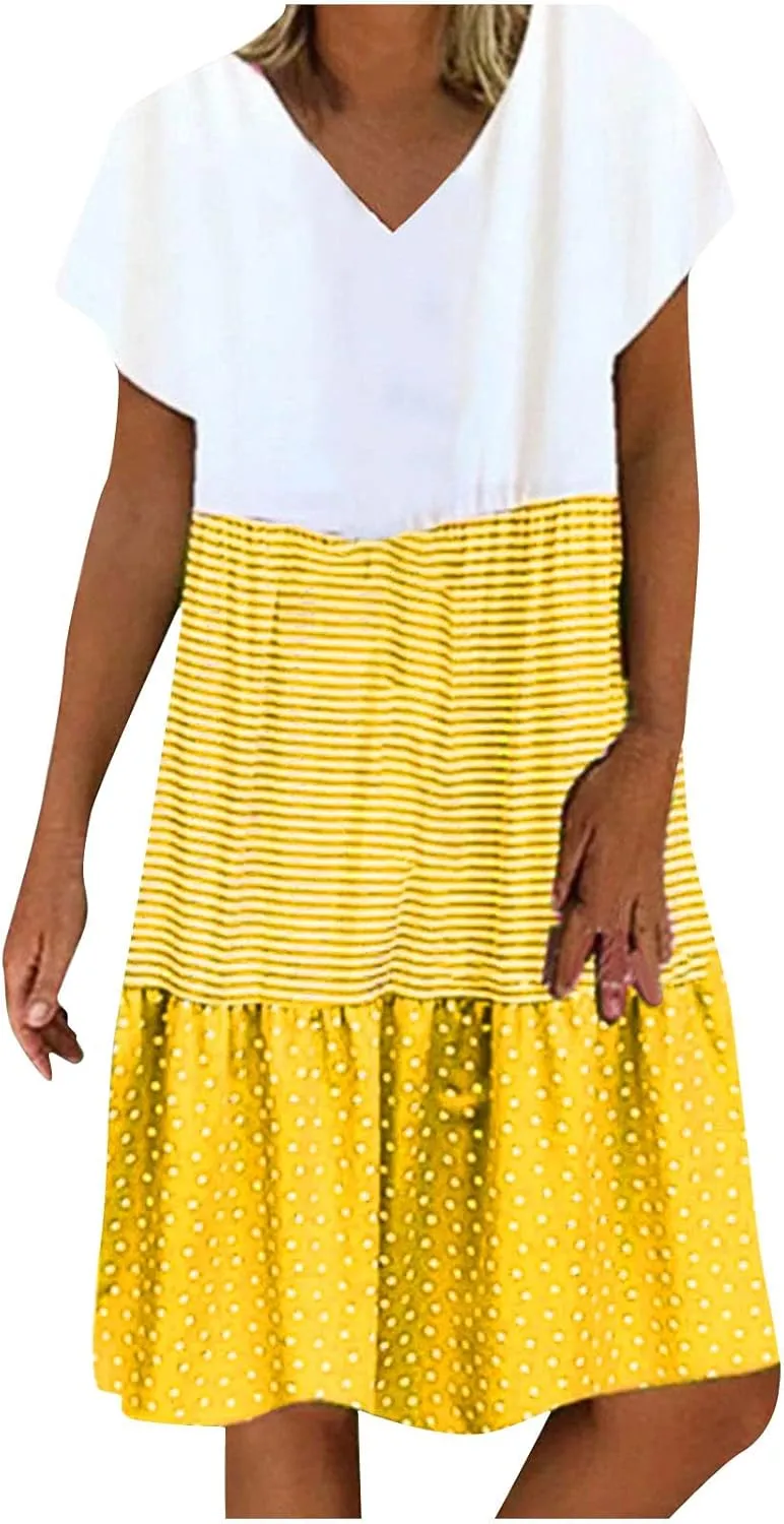 Womens Summer Ruffle Dresses Loose Flowy Mini Dress with Pockets Dressy Casaul Vacation Beach Sundress S-5XL