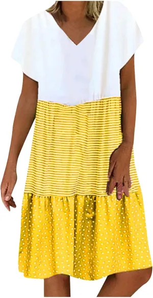 Womens Summer Ruffle Dresses Loose Flowy Mini Dress with Pockets Dressy Casaul Vacation Beach Sundress S-5XL