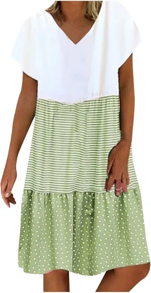 Womens Summer Ruffle Dresses Loose Flowy Mini Dress with Pockets Dressy Casaul Vacation Beach Sundress S-5XL