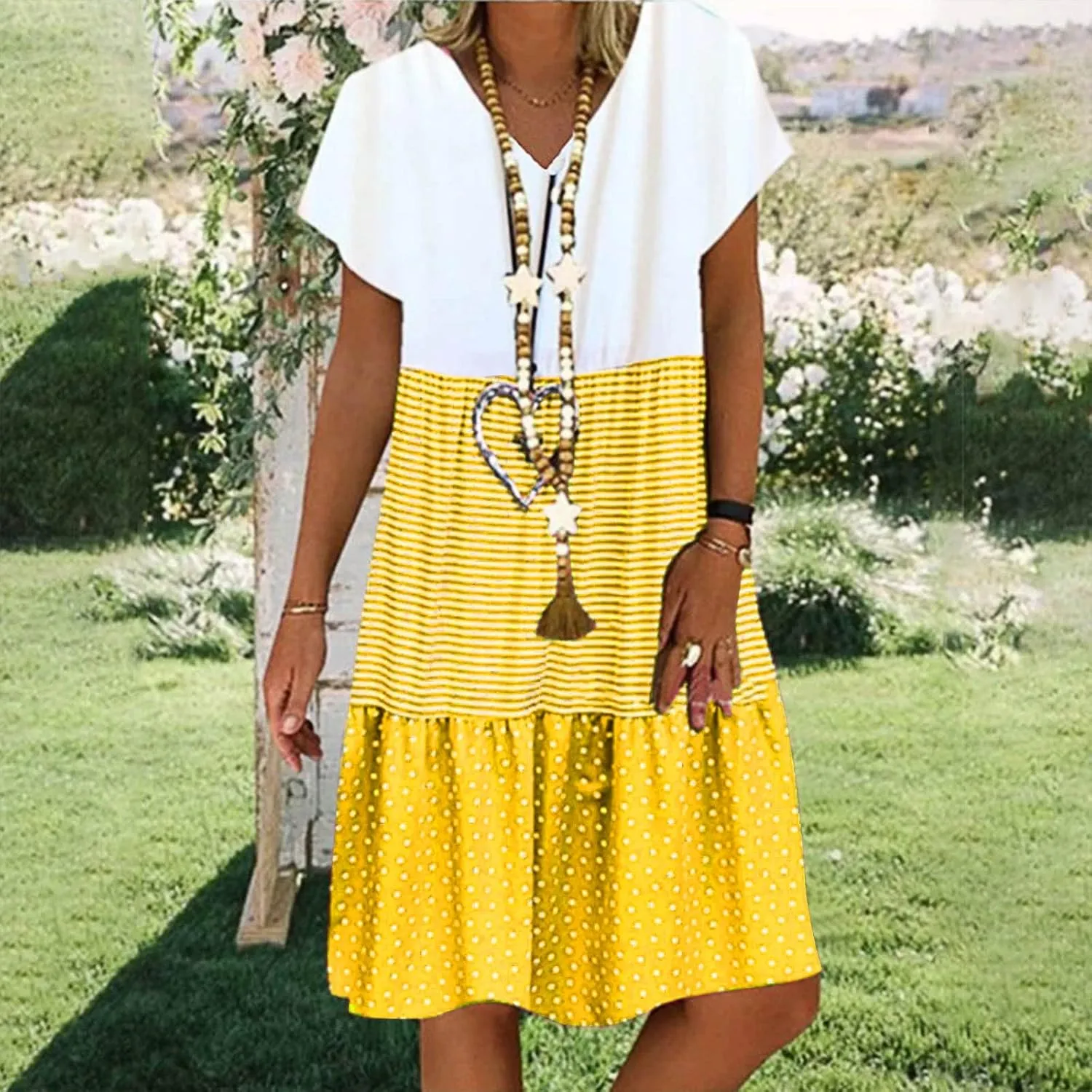 Womens Summer Ruffle Dresses Loose Flowy Mini Dress with Pockets Dressy Casaul Vacation Beach Sundress S-5XL