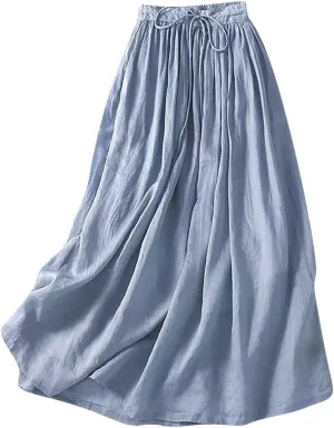 Women's Summer Skirts Elastic Waist Maxi Skirt 2025 Resort Wear Lightweight Pleated Half Dress Trendy Clothes
