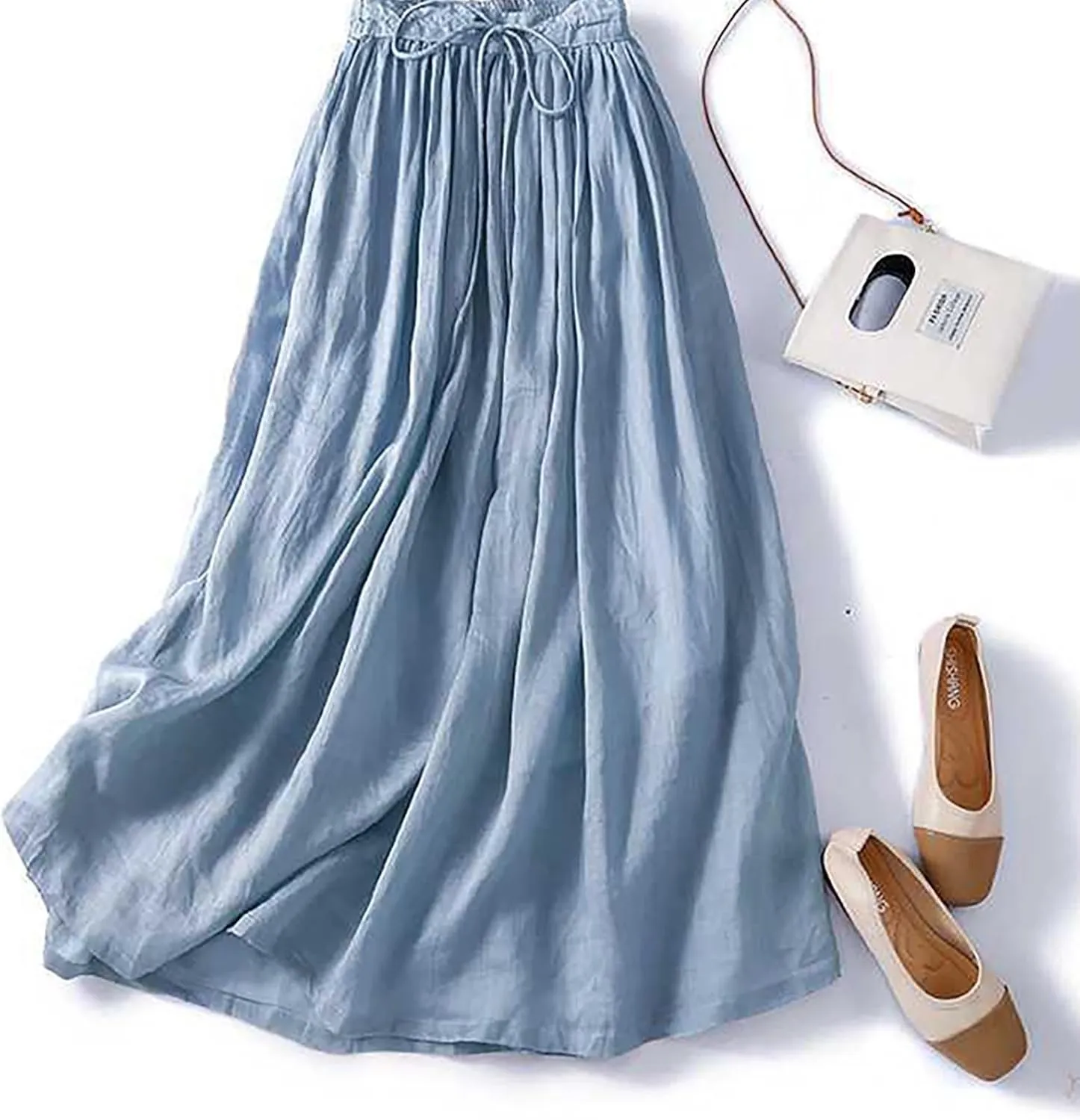 Women's Summer Skirts Elastic Waist Maxi Skirt 2025 Resort Wear Lightweight Pleated Half Dress Trendy Clothes