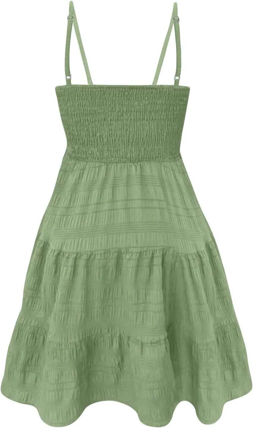 Women's Summer Sundresses Casual Trendy Sleeveless Solid Spaghetti Strap Vacation Beach Dress Resort Wear, S-2XL