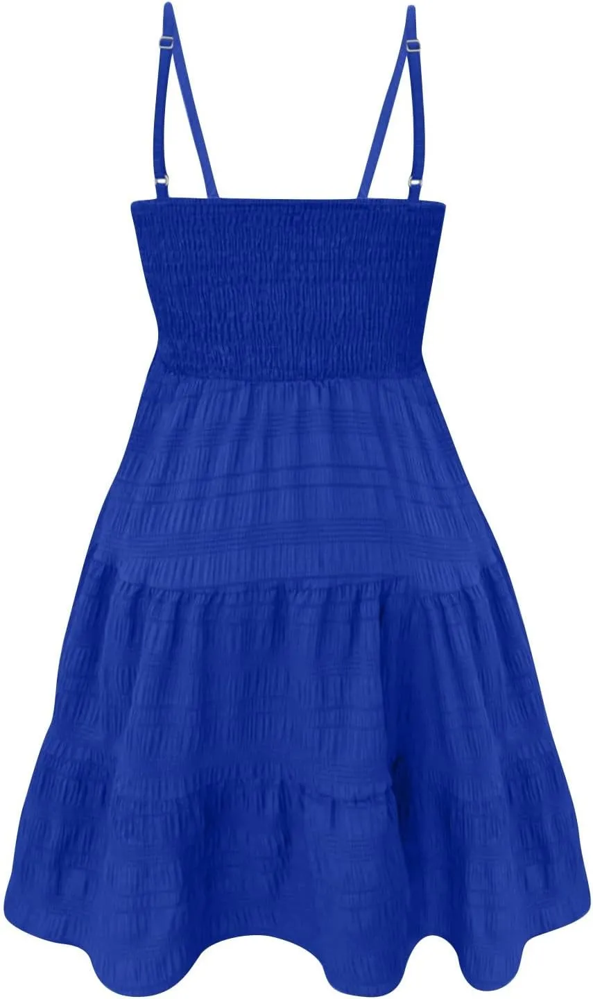 Women's Summer Sundresses Casual Trendy Sleeveless Solid Spaghetti Strap Vacation Beach Dress Resort Wear, S-2XL