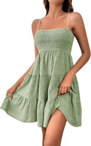 Women's Summer Sundresses Casual Trendy Sleeveless Solid Spaghetti Strap Vacation Beach Dress Resort Wear, S-2XL