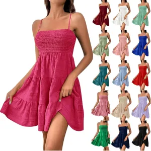 Women's Summer Sundresses Casual Trendy Sleeveless Solid Spaghetti Strap Vacation Beach Dress Resort Wear, S-2XL