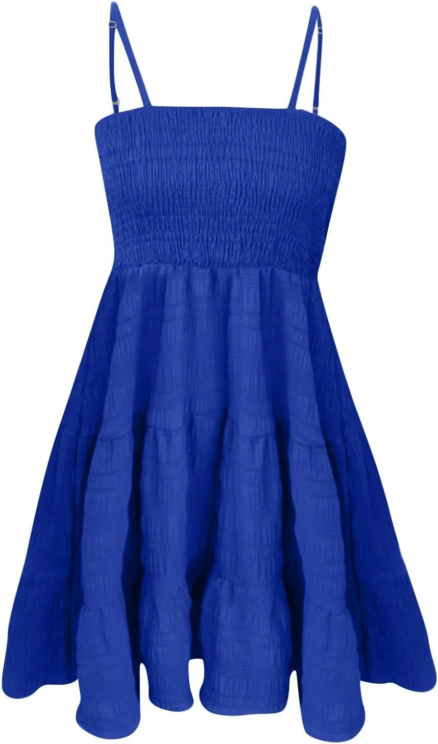 Women's Summer Sundresses Casual Trendy Sleeveless Solid Spaghetti Strap Vacation Beach Dress Resort Wear, S-2XL