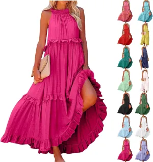 Women's Sundresses 2025 Summer Casual Loose Trendy Sleeveless Solid Color Flowy Maxi Beach Dress, S-2XL