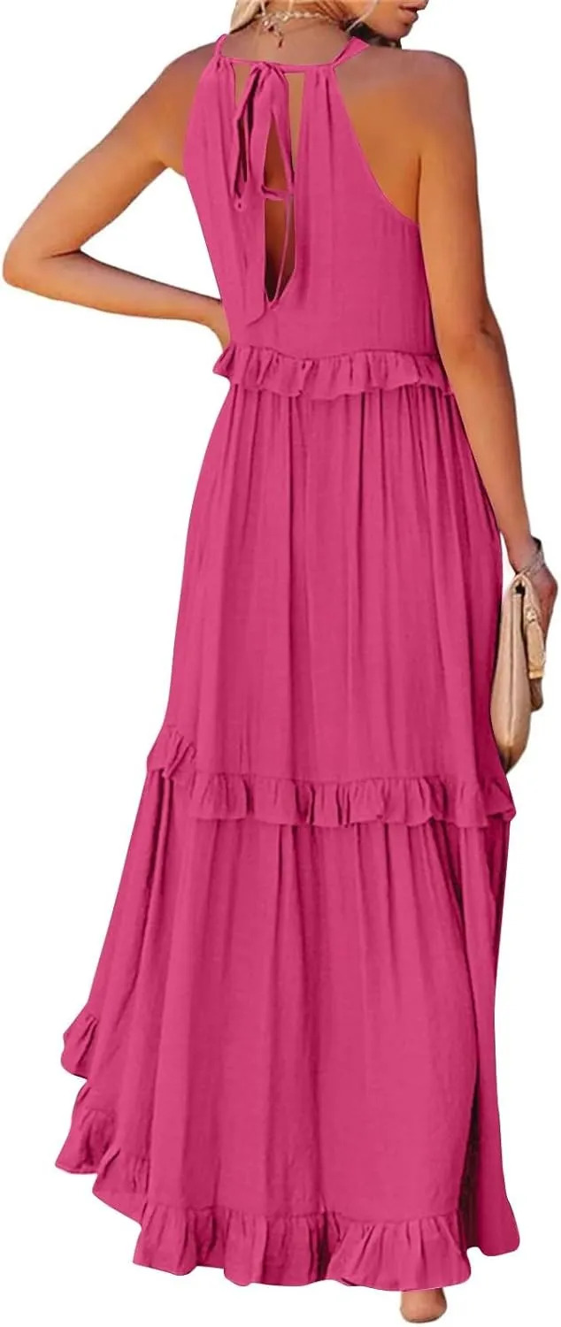Women's Sundresses 2025 Summer Casual Loose Trendy Sleeveless Solid Color Flowy Maxi Beach Dress, S-2XL